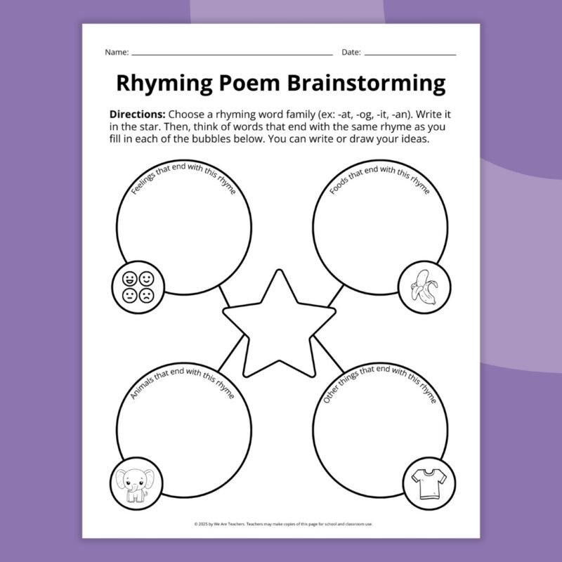 rhyming poetry brainstorming sheet 
