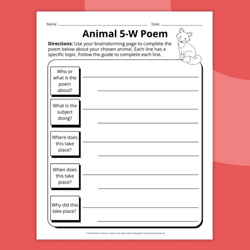 animal poem writing template 