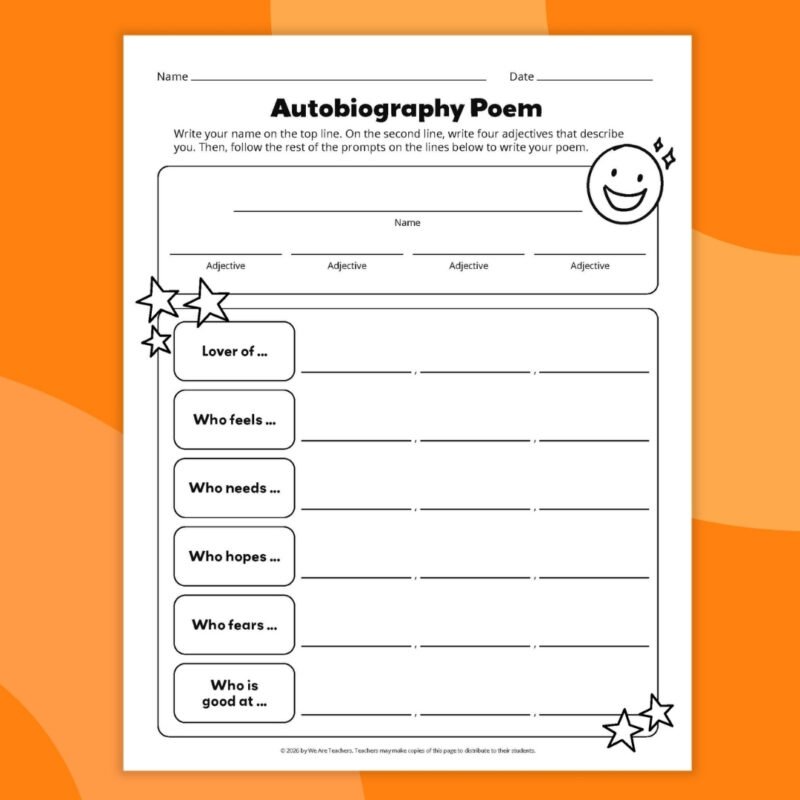 an image of one example printables of an autobiography poem template