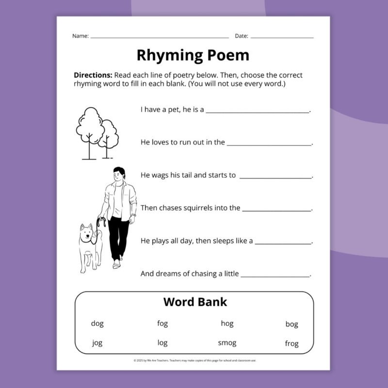 fill in the blank rhyming page 