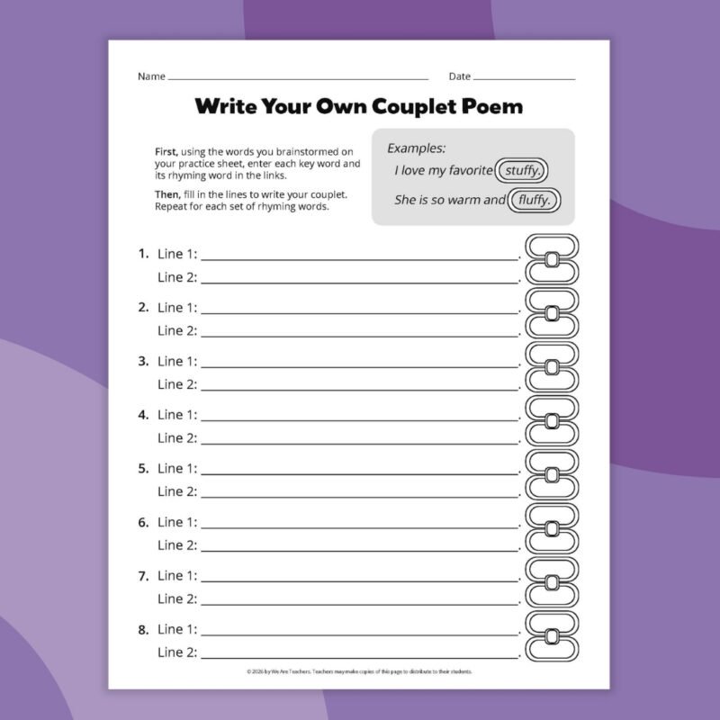 an image of a couplet poem template printable