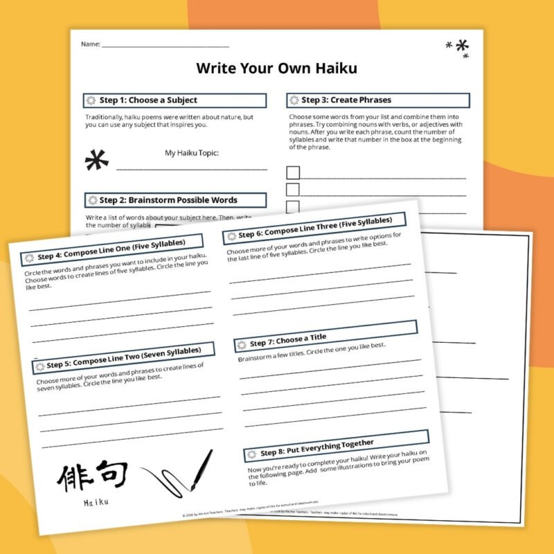 an image of three different poetry worksheet examples