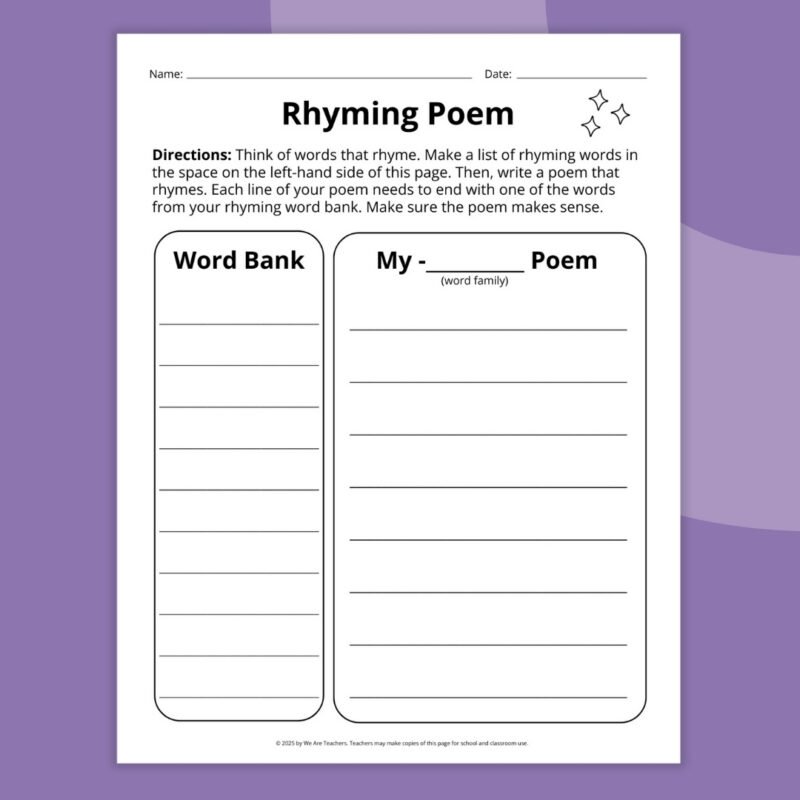 rhyming poem writing sheet 
