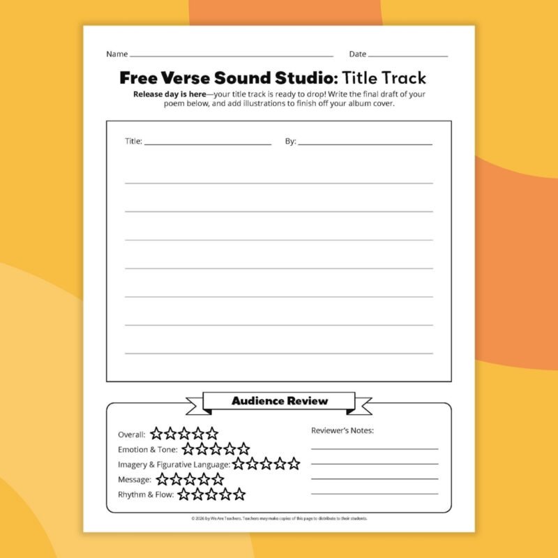 one page printable example from the free verse template bundle