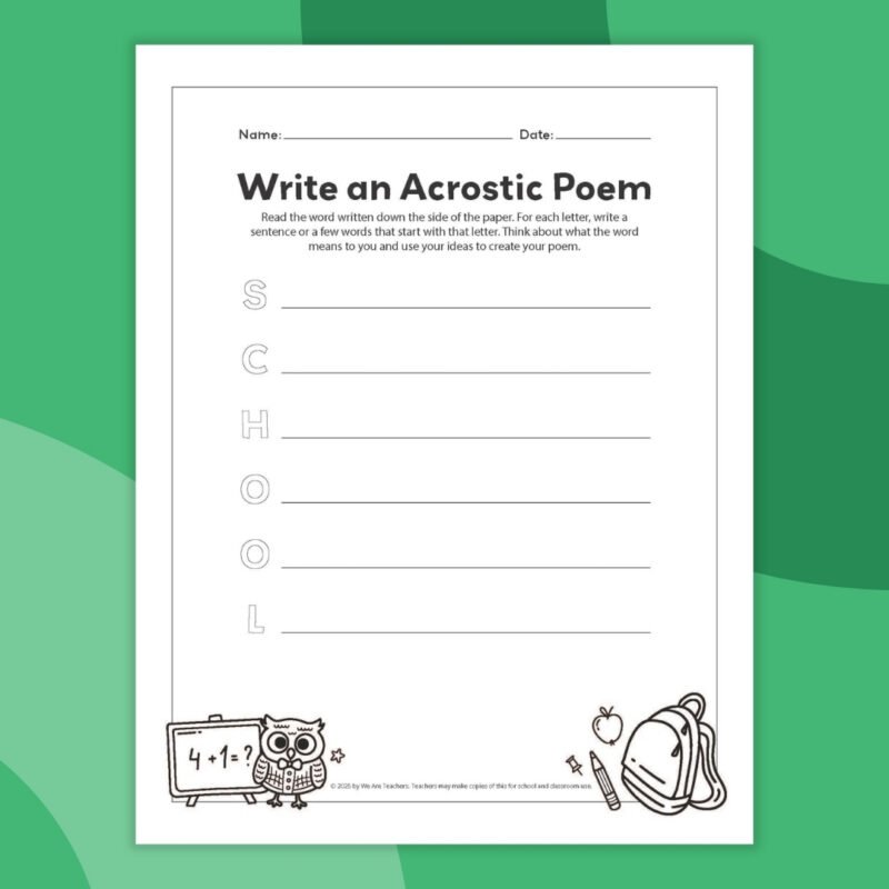 an image of one printable acrostic poem template
