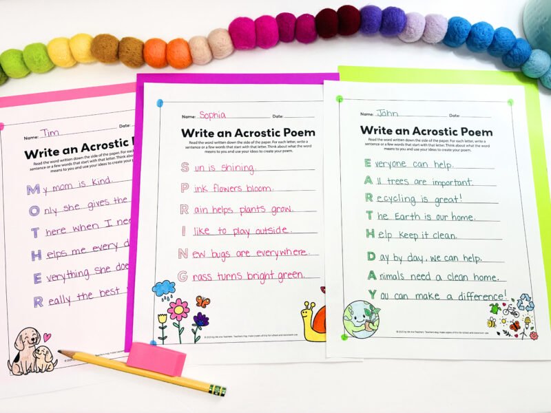 an image of three completed acrostic poem templates
