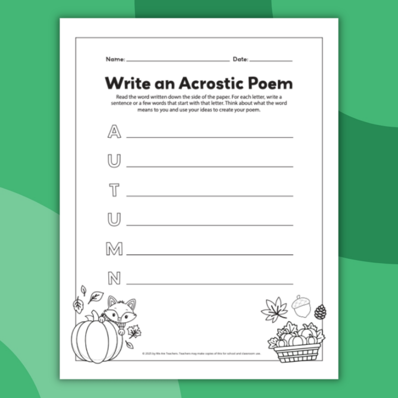 an image of one printable acrostic poem template