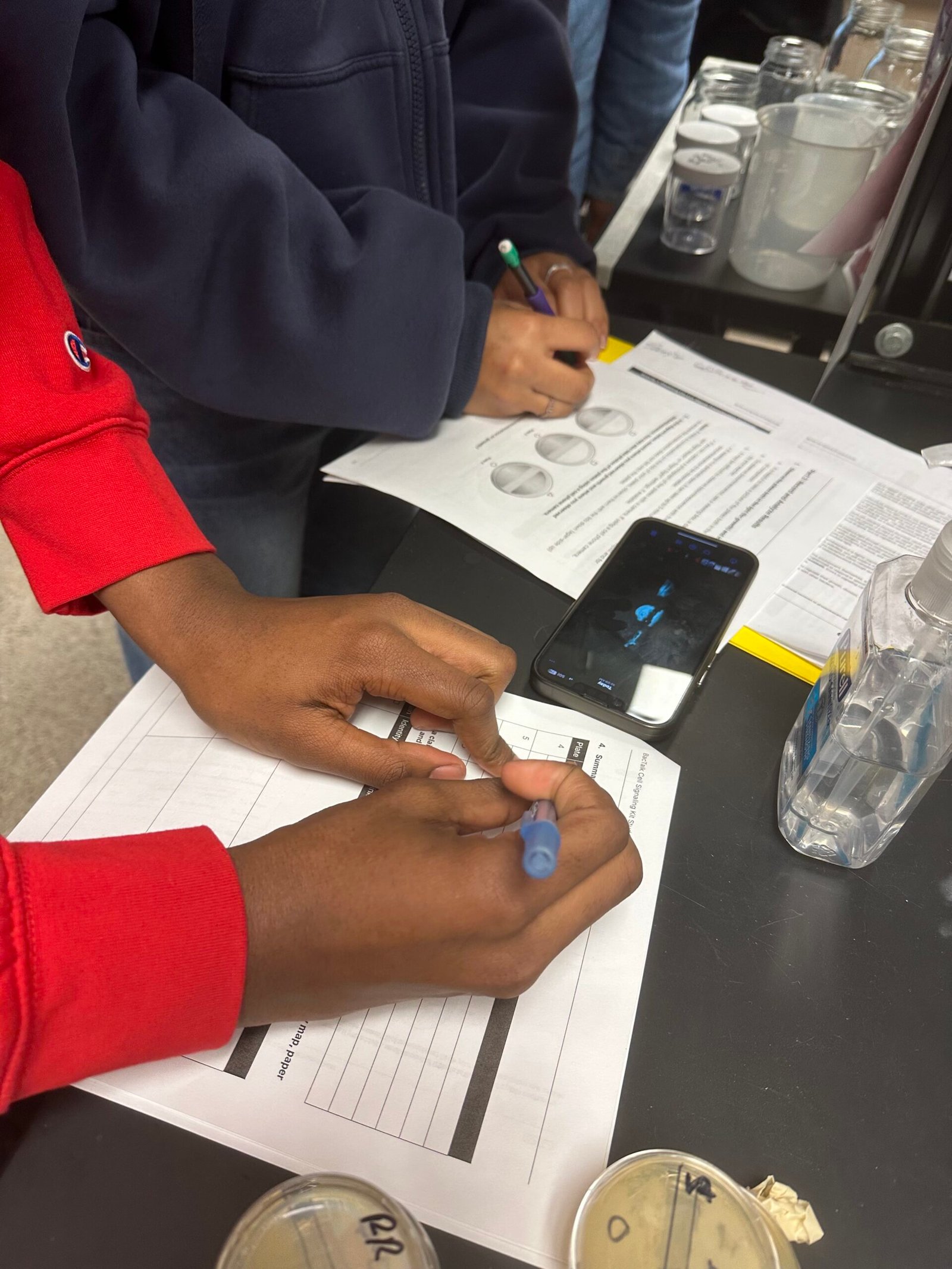 Students working on the Bio-Rad BacTalk Cell Signaling kit