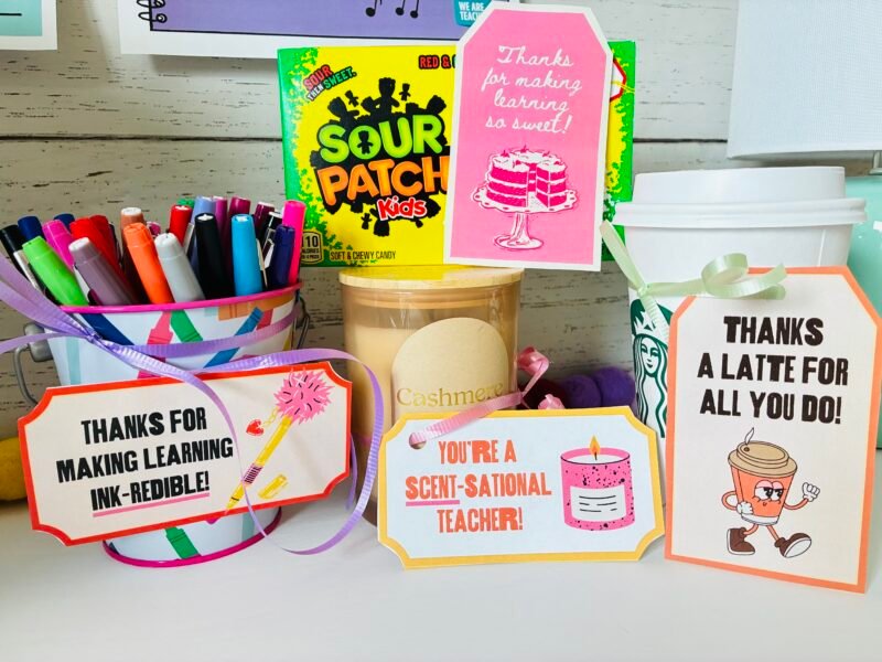 an image of various teacher gifts and gift tags for teachers printable