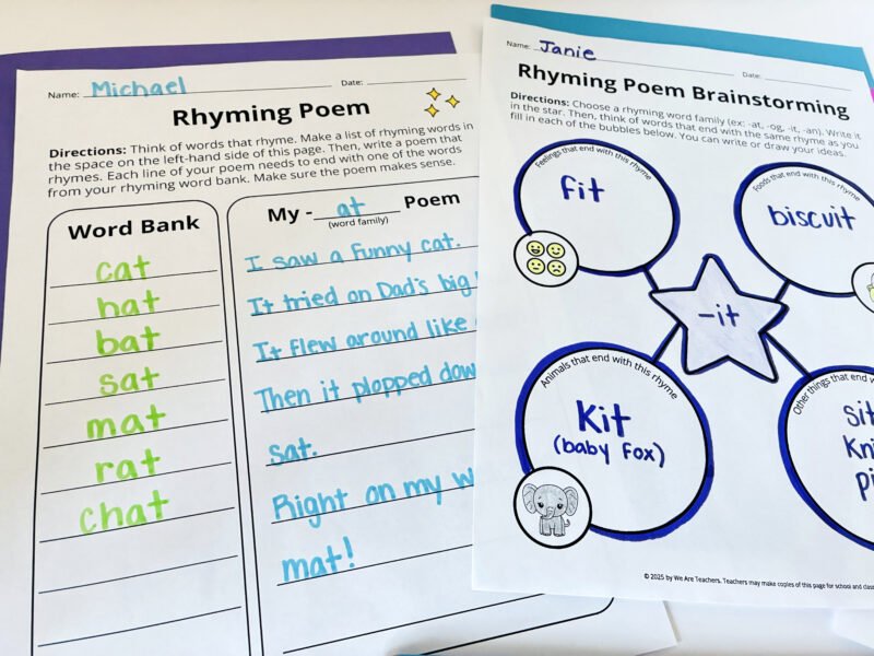 an image of two rhyming poetry worksheets