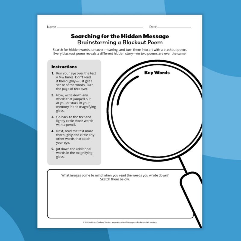 an image of one printable example of a blackout poetry template