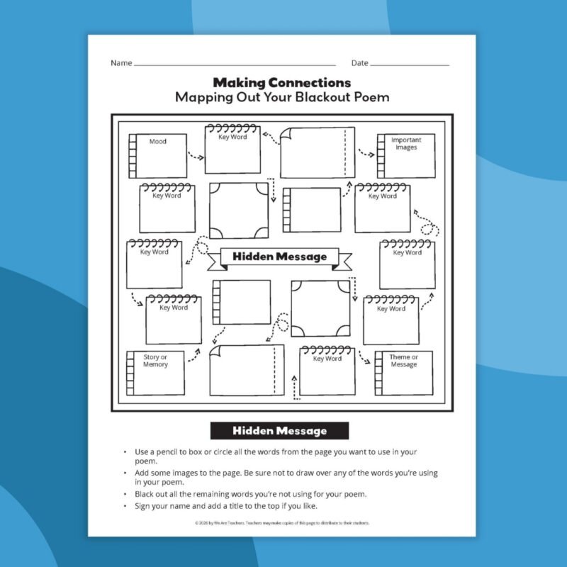 an image of one printable example of a blackout poetry template