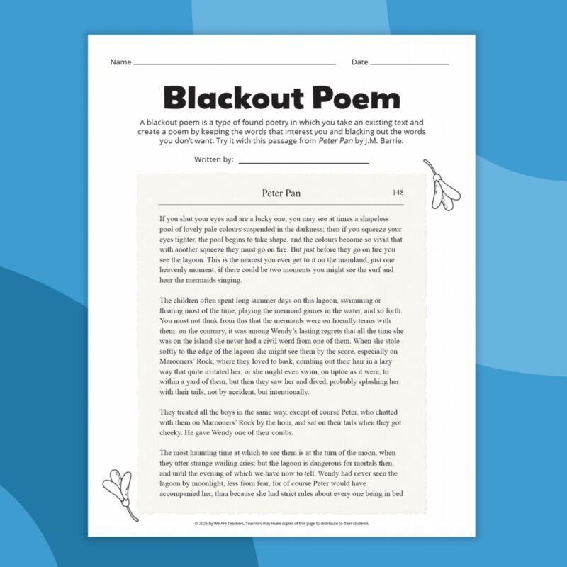 an image of one printable example of a blackout poetry template
