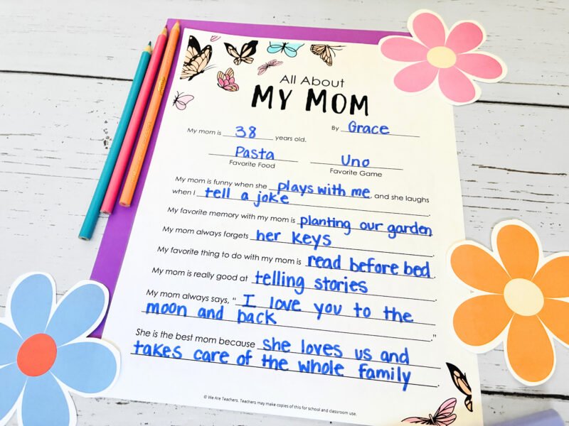 an image of a Mother's Day questionnaire printable worksheet