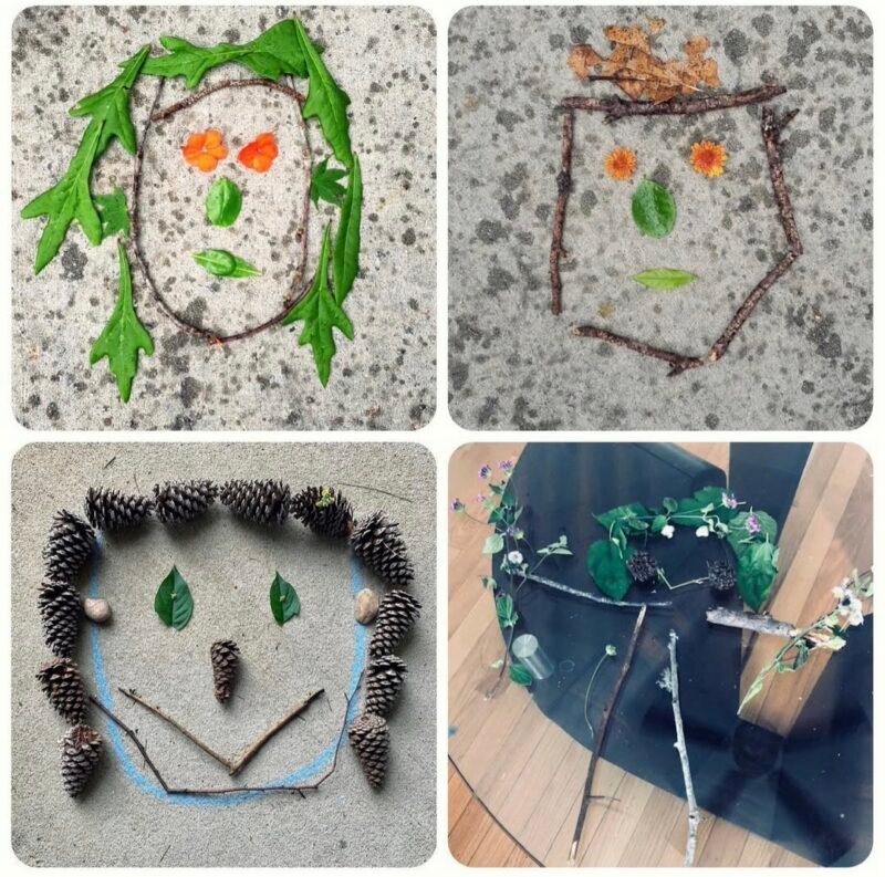 Simple faces made from items found in nature