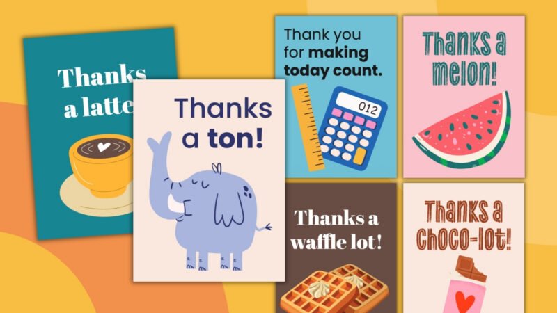 Printable Thank You Cards From Teachers to Students an image of various printable thank you cards from teachers to students examples
