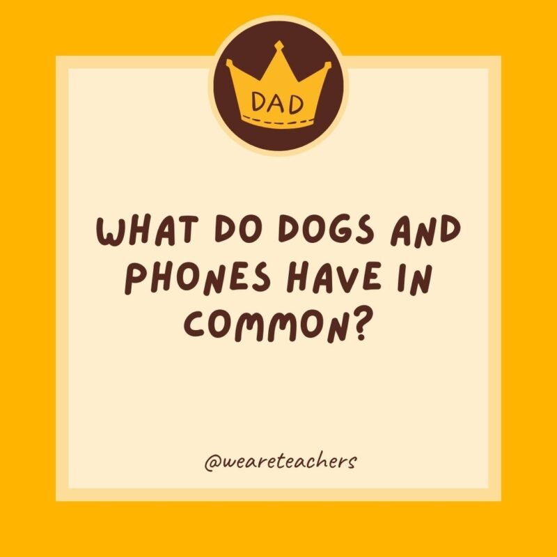What do dogs and phones have in common? Both have collar ID.- dad jokes for kids What do dogs and phones have in common? Both have collar ID.- dad jokes for kids
