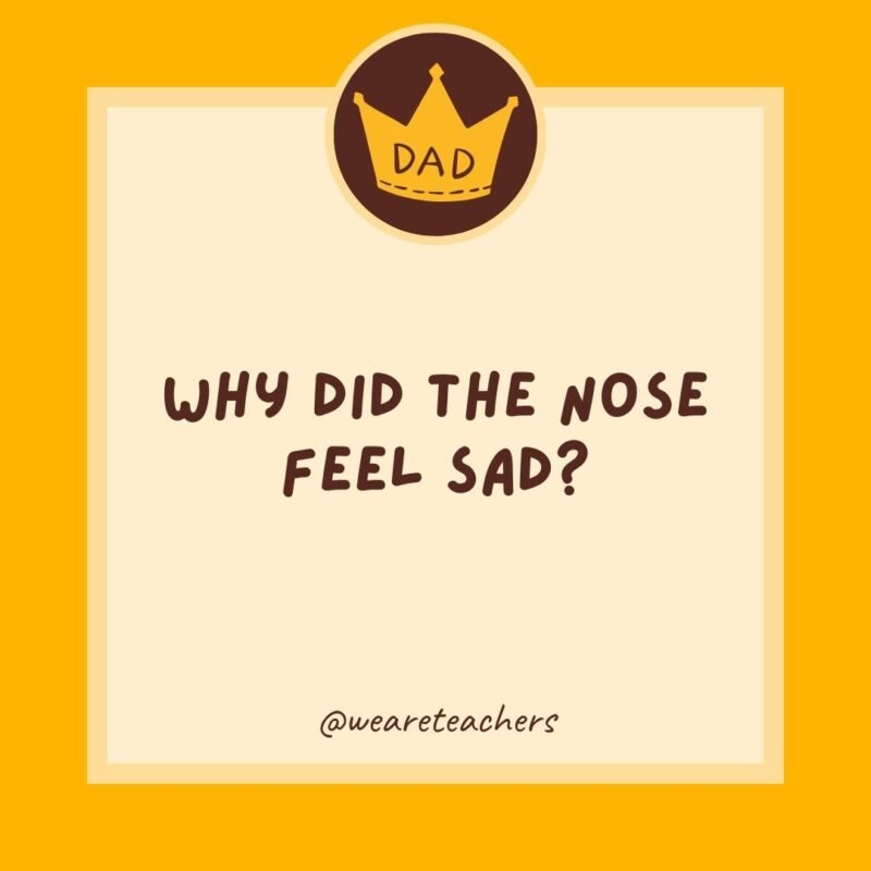 Why did the nose feel sad? It was always getting picked on. Why did the nose feel sad? It was always getting picked on.
