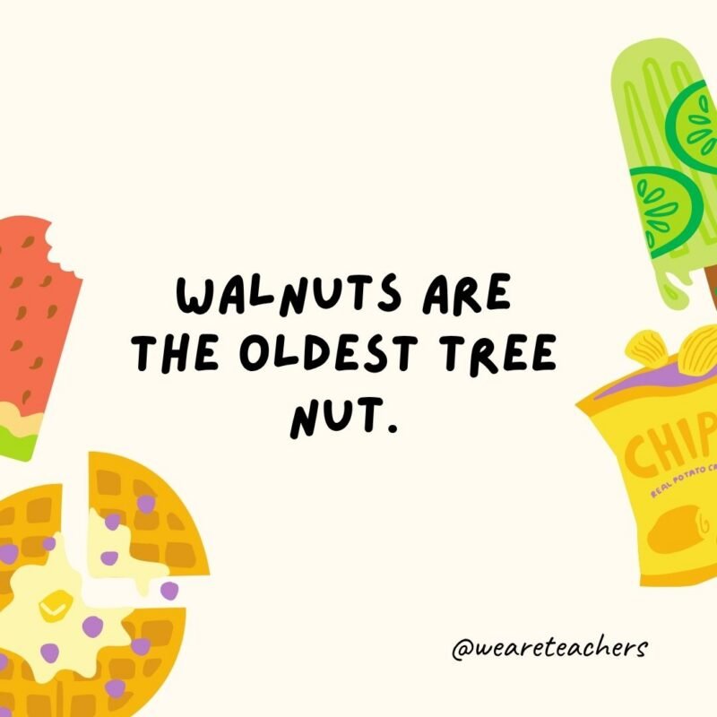 Fun Food Facts an image of a fun food fact surrounded by food clipart