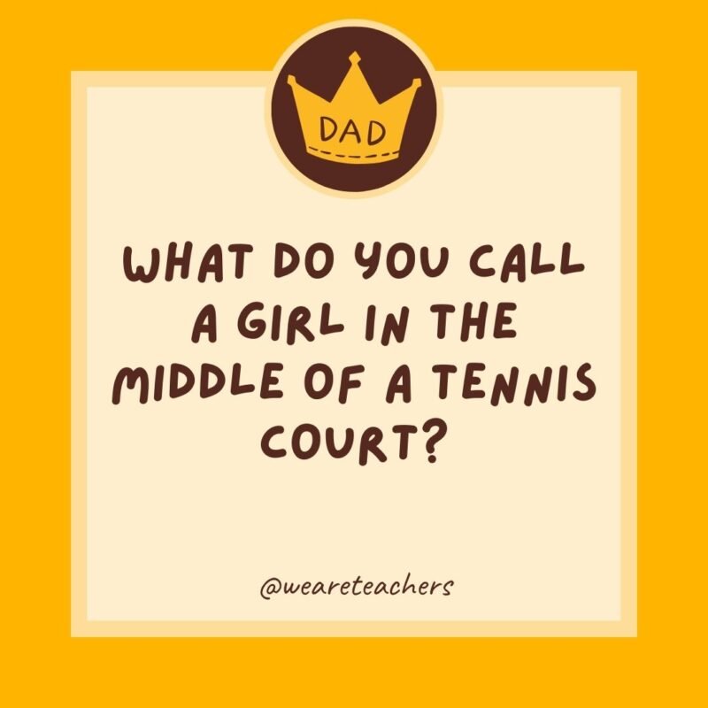 What do you call a girl in the middle of a tennis court? Annette. What do you call a girl in the middle of a tennis court? Annette.
