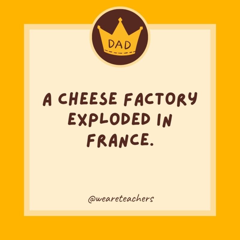 A cheese factory exploded in France. Da brie is everywhere!- dad jokes for kids A cheese factory exploded in France. Da brie is everywhere!- dad jokes for kids