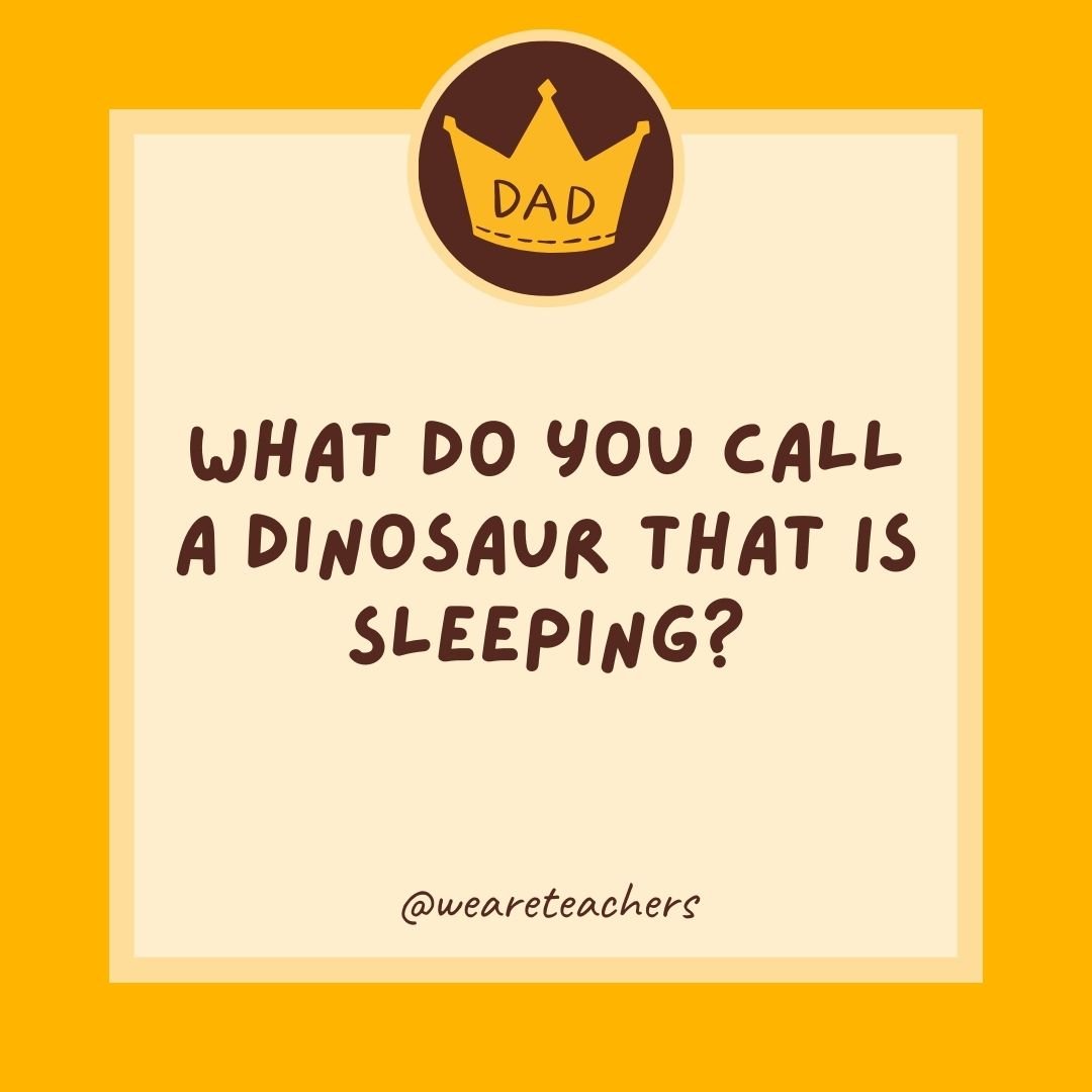 What do you call a dinosaur that is sleeping? What do you call a dinosaur that is sleeping?
- dad jokes for kids