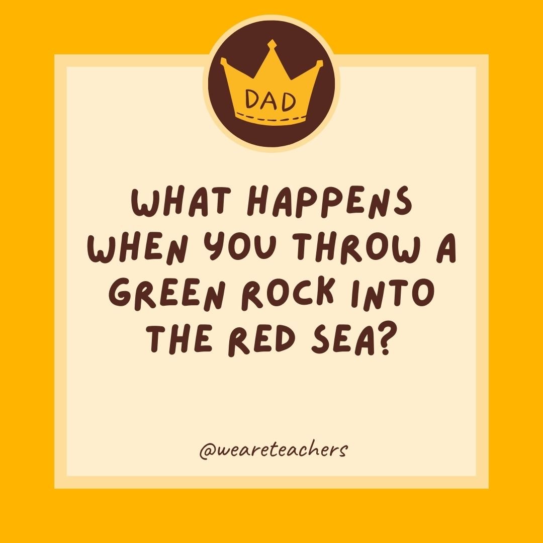 What happens when you throw a green rock into the Red Sea? What happens when you throw a green rock into the Red Sea?
- dad jokes for kids