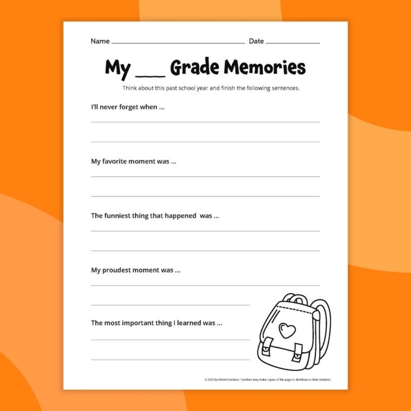my memories end of year worksheet 