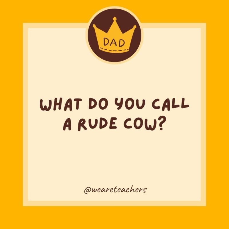 What do you call a rude cow? Beef jerky.- dad jokes for kids What do you call a rude cow? Beef jerky.- dad jokes for kids