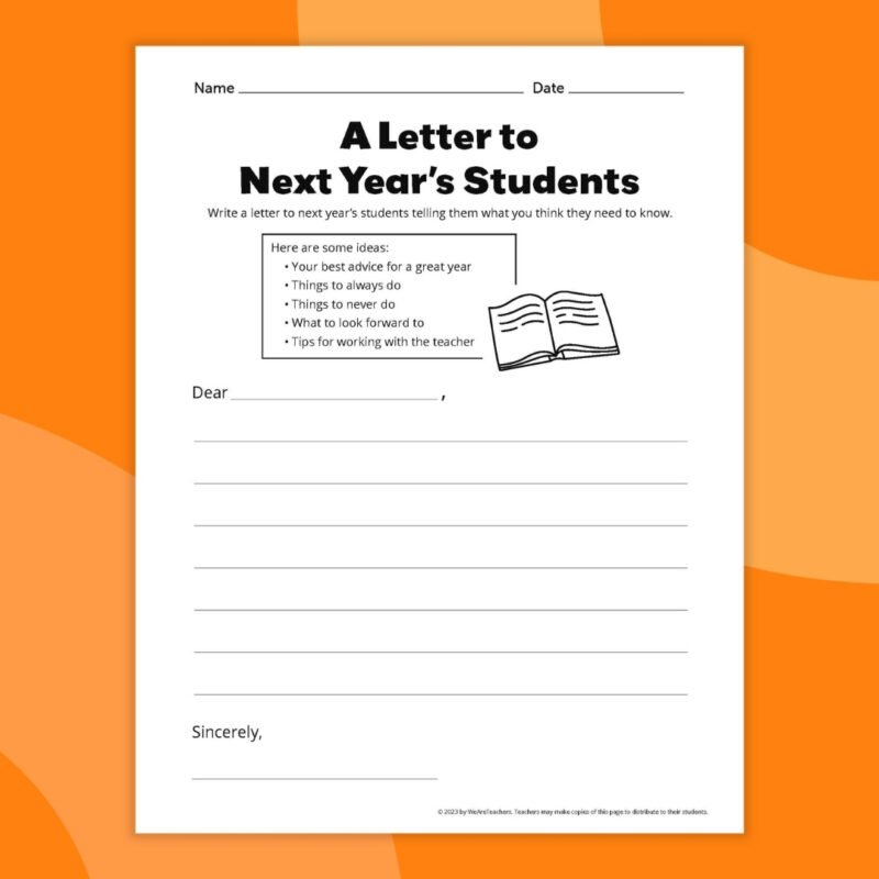 letter to next year's students worksheet