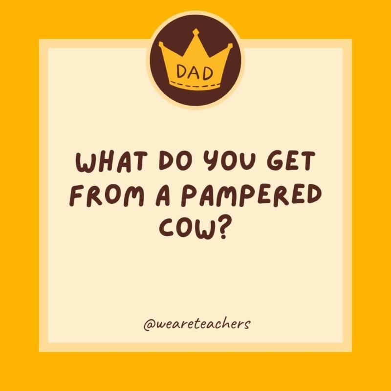What do you get from a pampered cow? Spoiled milk. What do you get from a pampered cow? Spoiled milk.