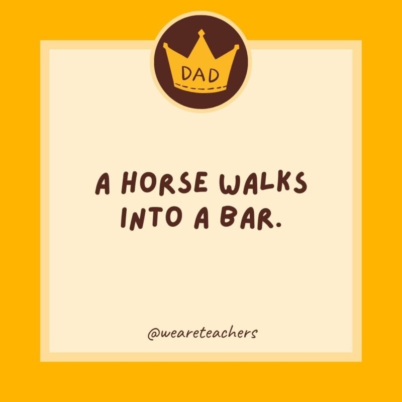 A horse walks into a bar. The bartender says, “Why the long face?” A horse walks into a bar. The bartender says,
