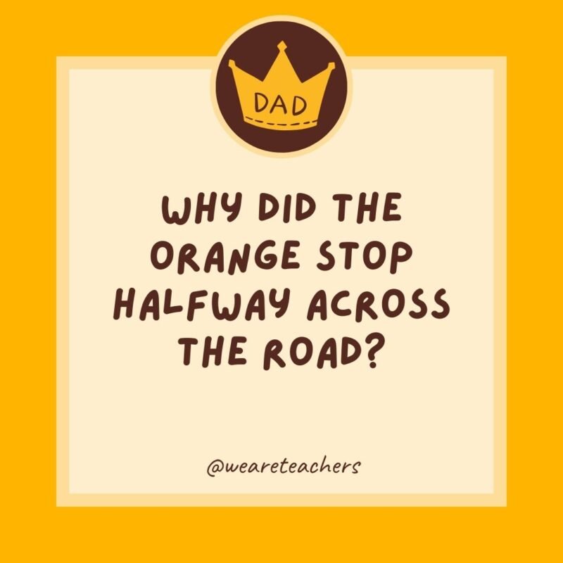 Why did the orange stop halfway across the road? It ran out of juice. Why did the orange stop halfway across the road? It ran out of juice.