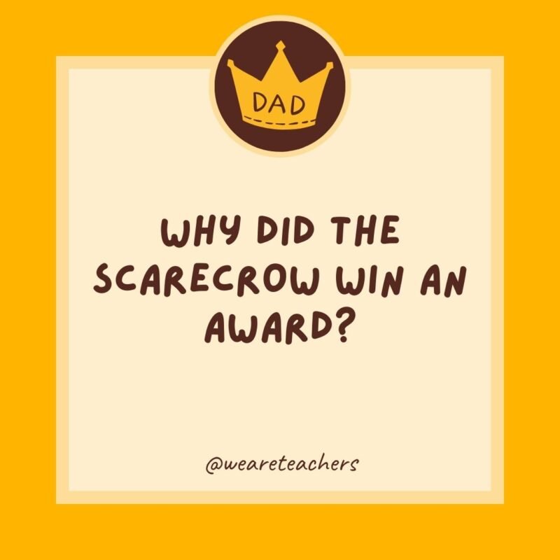 Why did the scarecrow win an award? It was outstanding in its field. Why did the scarecrow win an award? It was outstanding in its field.