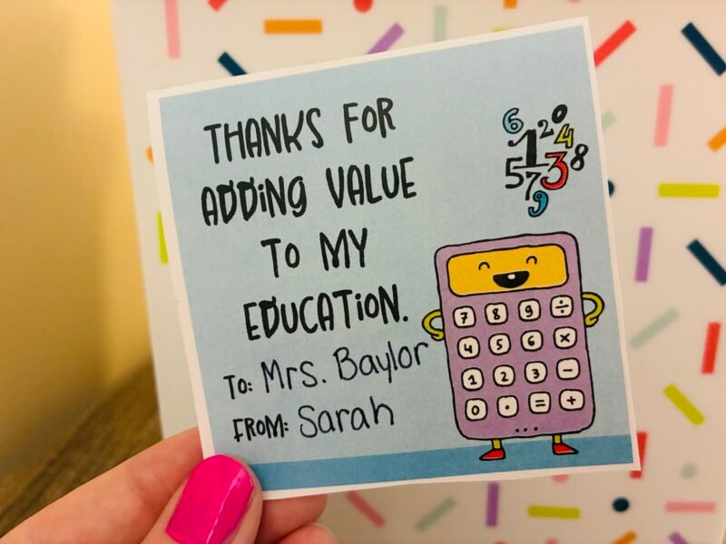 an image of a small printable thank you note from a student to a teacher