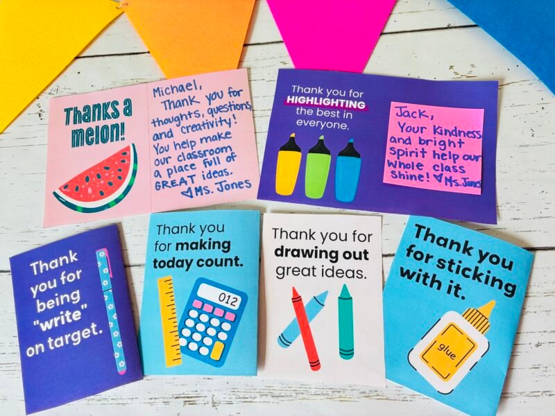 Printable Thank You Cards From Teachers to Students an image of various printable thank you cards from teachers to students examples