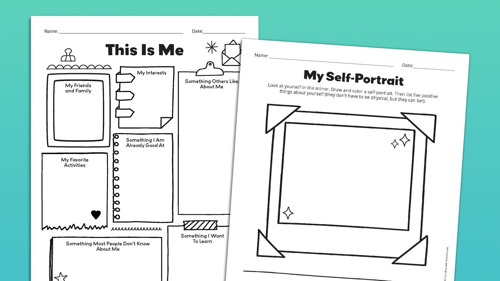 Flat lays of self-esteem worksheets