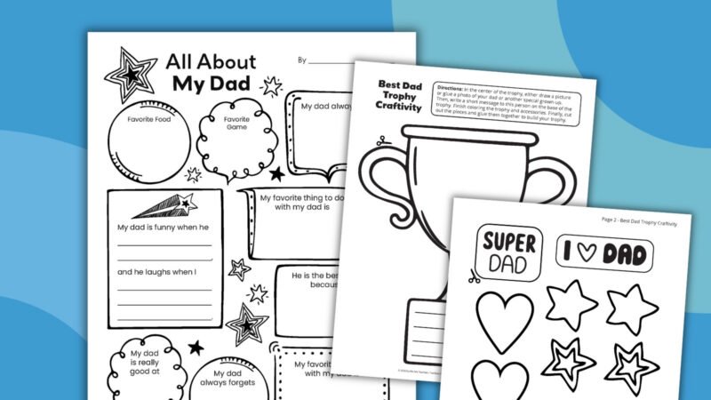 Father’s Day Questionnaire an image of three Father's Day printables for kids