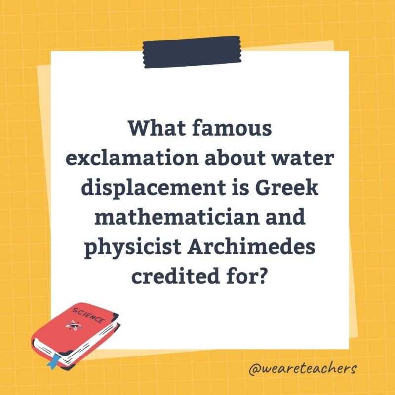 What famous exclamation about water displacement is Greek mathematician and physicist Archimedes credited for?