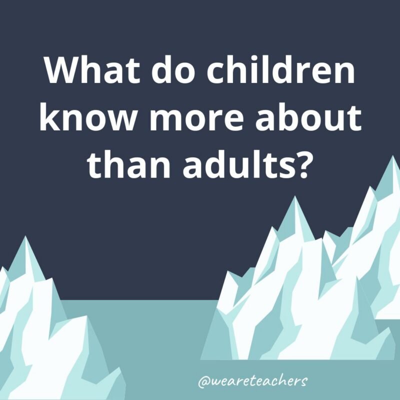 an illustrated image of two glaciers with the following fun icebreaker question for kids: what do children know more than adults?