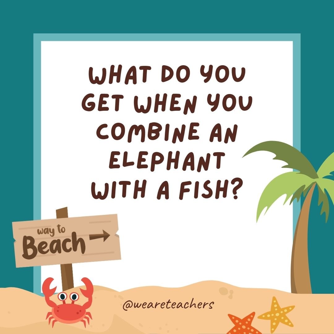 Funny Summer Jokes for Kids:What do you get when you combine an elephant with a fish? Swimming trunks.