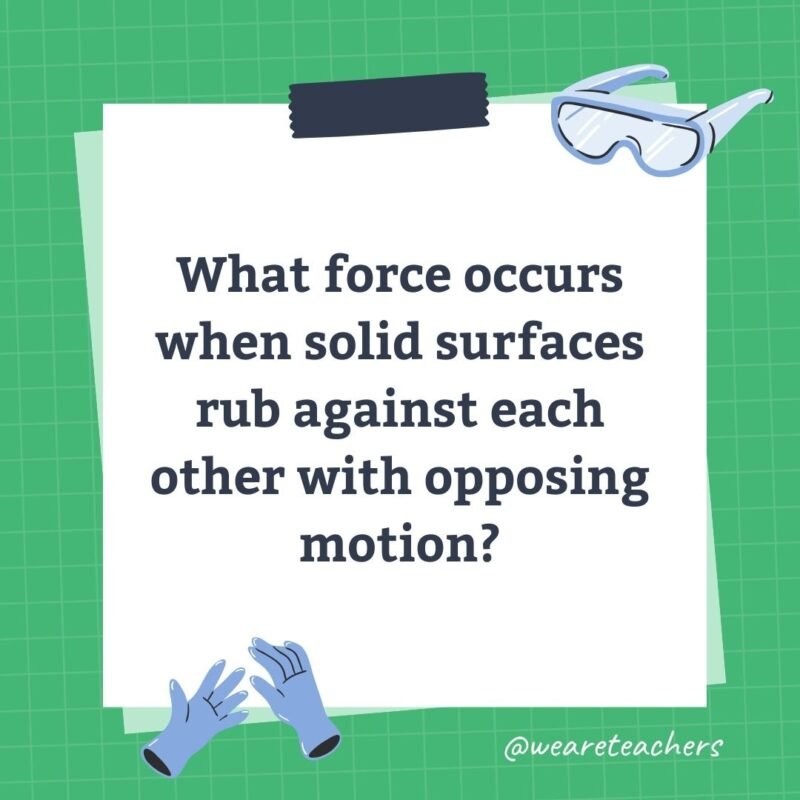 What force occurs when solid surfaces rub against each other with opposing motion?- science trivia