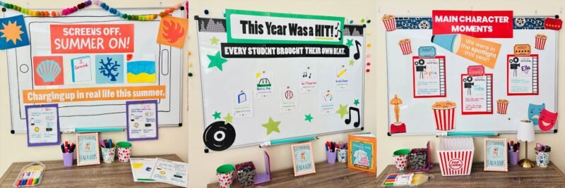 End of Year Bulletin Boards an image of three photos of end of year bulletin board kids that teachers can use in their classroom