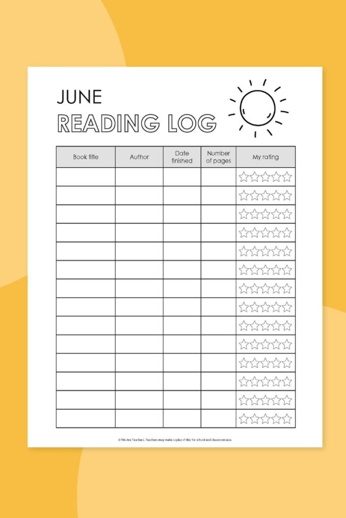 June reading log printable