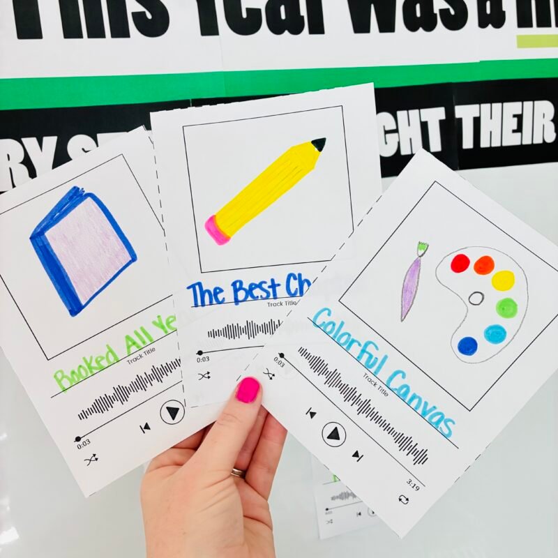 End of Year Bulletin Boards an image of student response printables for an end of year bulletin board