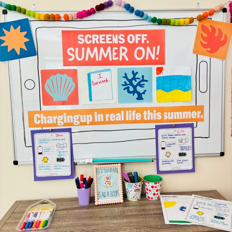 End of Year Bulletin Boards an end of year bulletin board kit that features the theme screens off, summer on