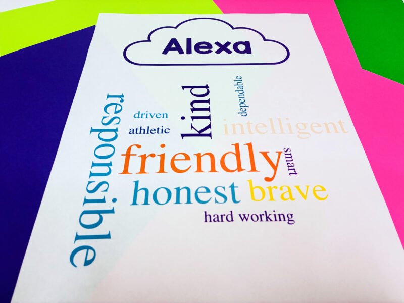 an image of an ice breaker for high school students: a student created word cloud
